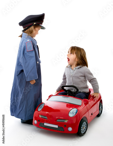 child police stop a driver in a car