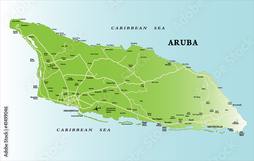 Caribbean island of Aruba map