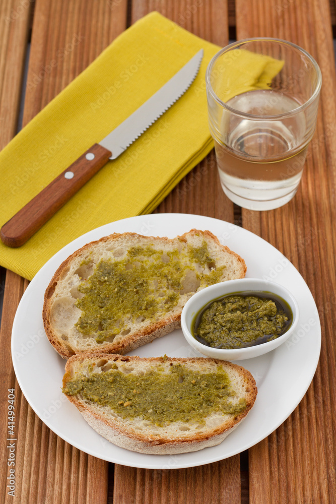 bread with pesto on the plate