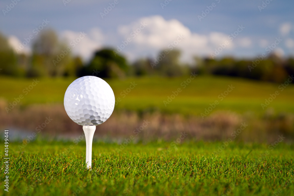 Golf ball on the beautiful golf course Golf ball on the beautiful golf course