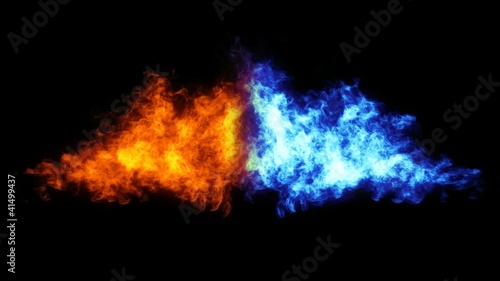 Two flames (red and blue) against each other.