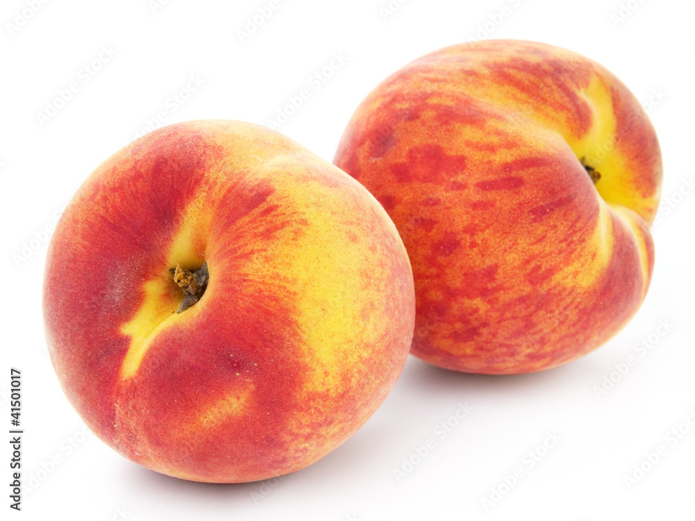two peach fruits isolated on white background two peach fruits isolated on white background