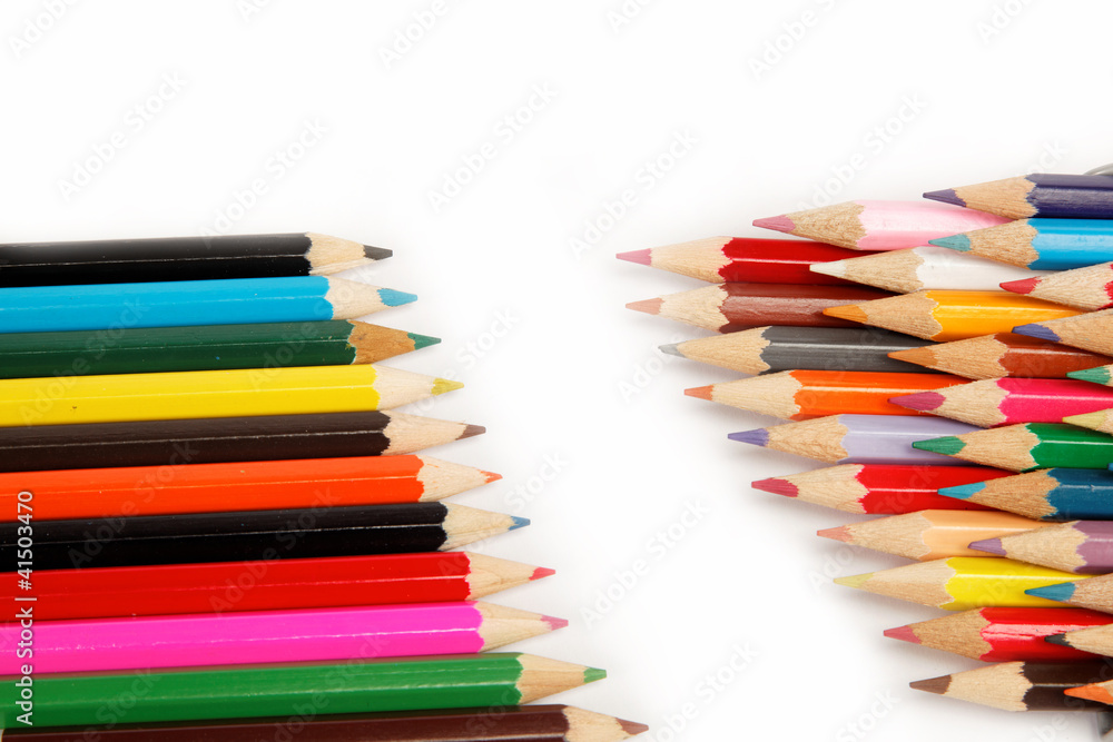 Obraz premium Colored pencils on a white background.