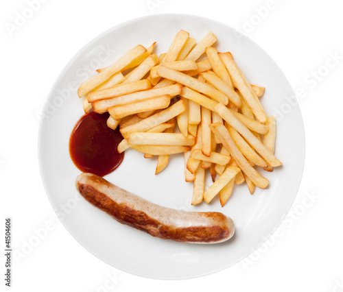 Fried sausage with fries