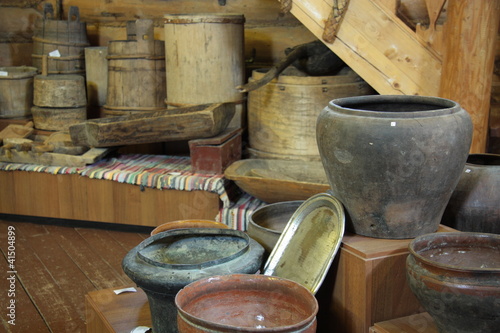 Old kitchen utensils in historical museum, Moscow, Russia