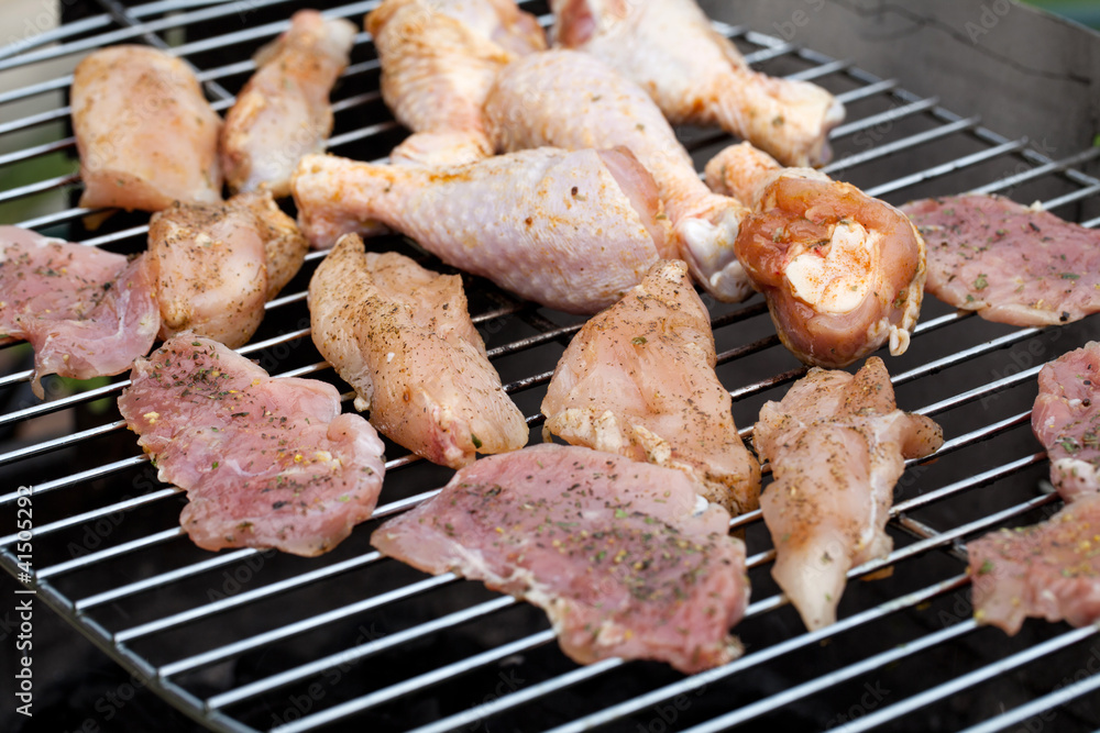 barbecue with delicious grilled meat on grill barbecue with delicious grilled meat on grill