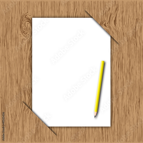 The new paper and yellow pencil throw in wooden board.