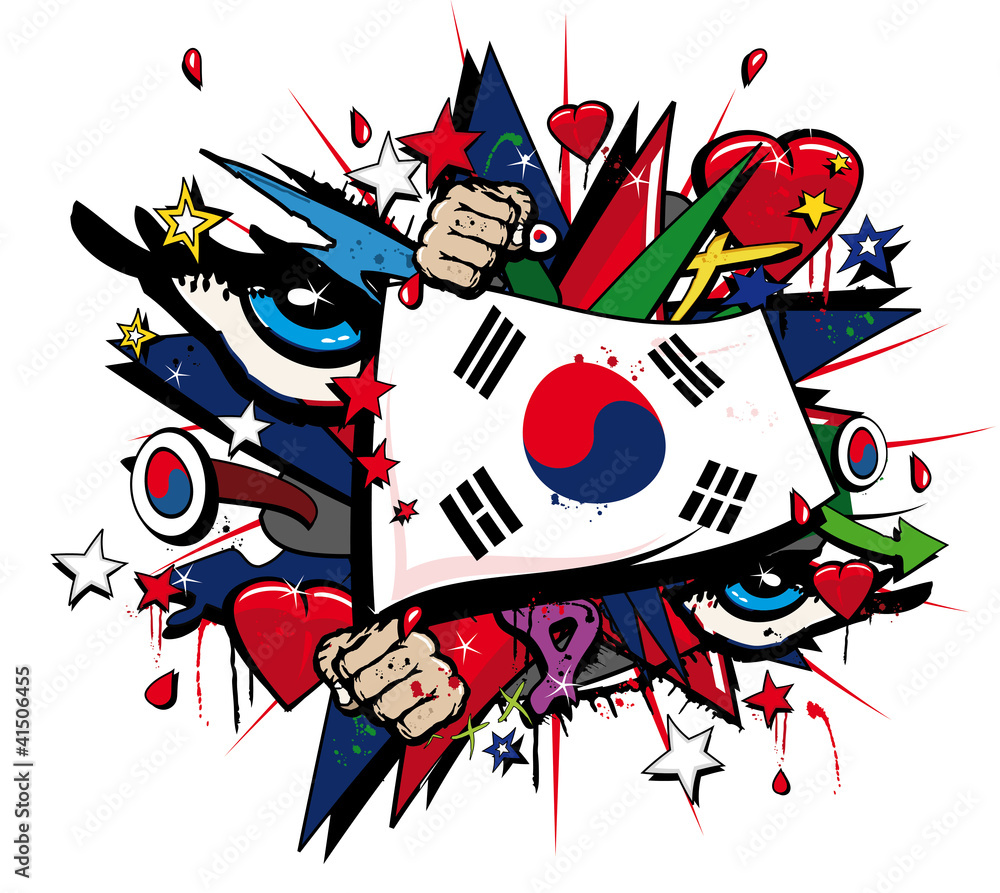 Naklejka premium Korea Południowa graffiti koreański ilustracja pop-artu