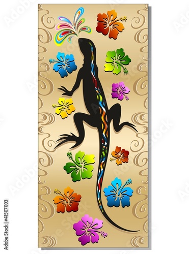 Iguana Rettile Tatuaggio e Hibiscus Design Iguana Tattoo Banner