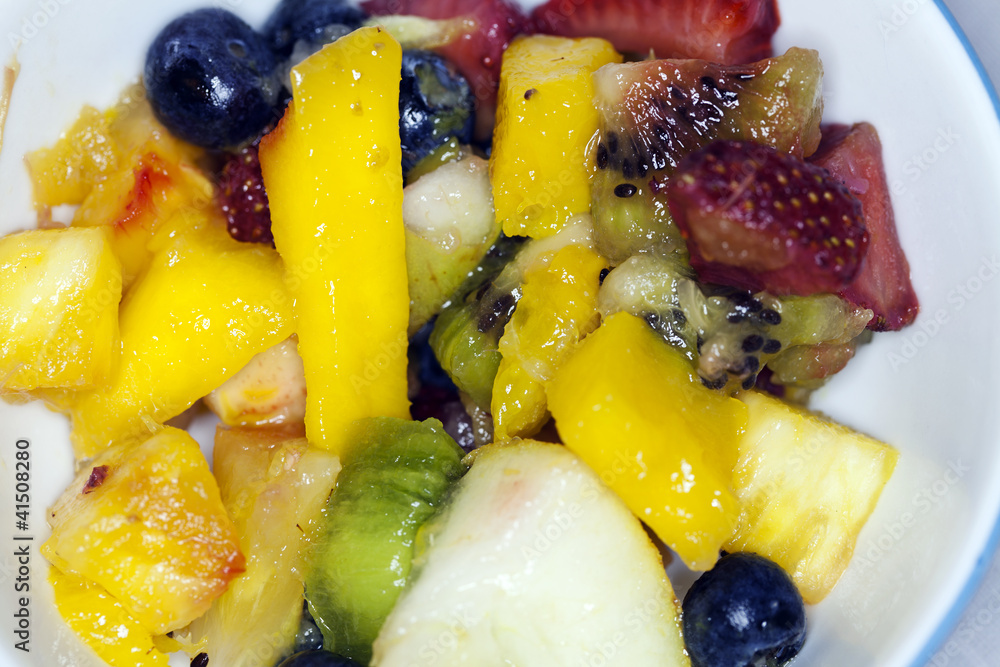 Closeup of Mixed Fruit Salad in Bowl Closeup of Mixed Fruit Salad in Bowl
