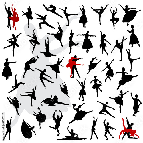 50 Silhouettes of ballerinas and dancer in movement