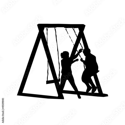 children play on a swing