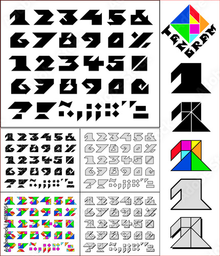 Tangram font, fixed-height alphabet, figures 0-9 & symbols