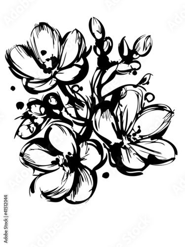 a blackly white sketch of spring colors three buds
