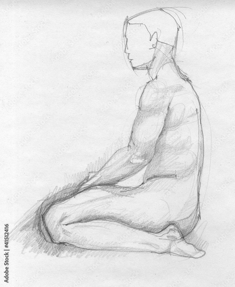 Human figure of a naked man from profile, charcoal sketch Stock Photo |  Adobe Stock