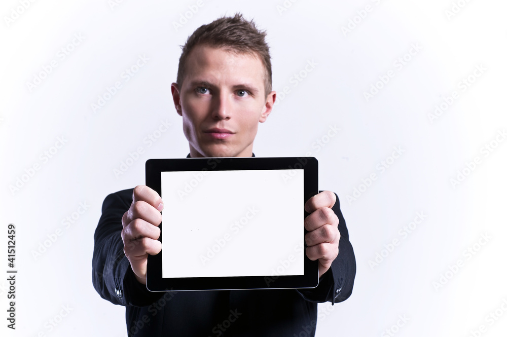 Businessman holding blank digital tablet with clipping path for Businessman holding blank digital tablet with clipping path for