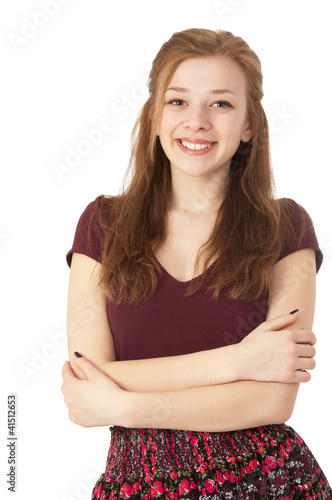 Beautiful smiling girl at the age of fifteen close-up