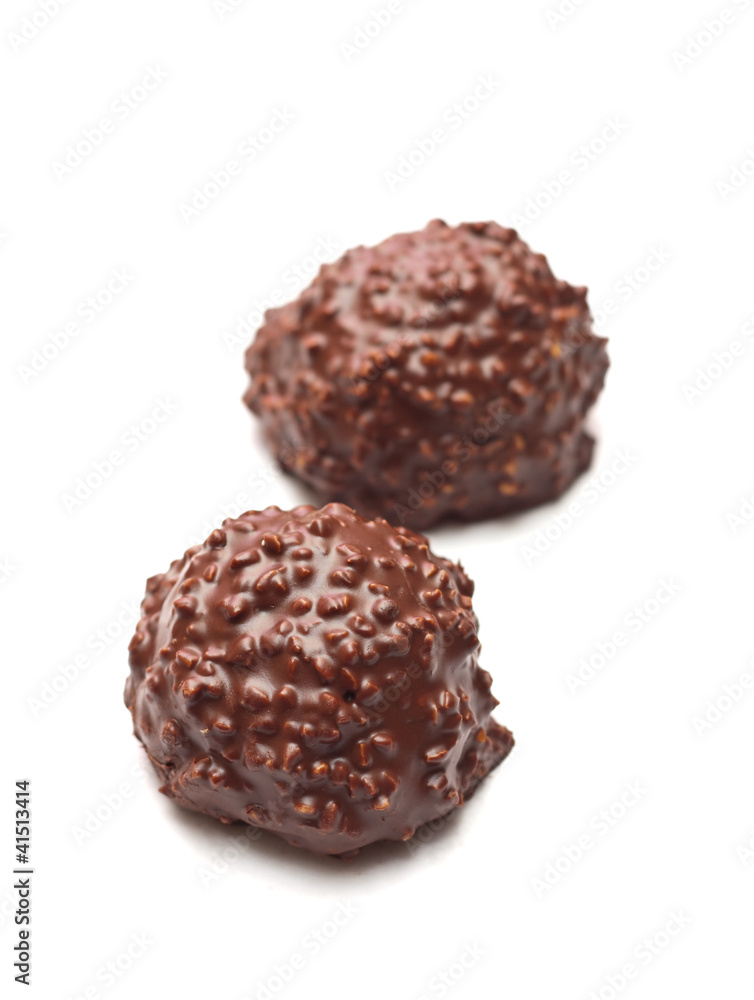 Crunchy chocolate chunk, isolated on white background Crunchy chocolate chunk, isolated on white background