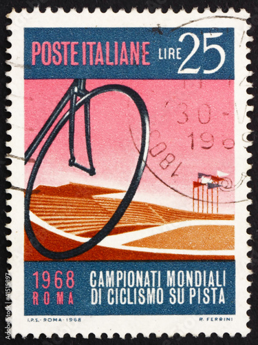 Postage stamp Italy 1968 shows Bicycle Wheel and Velodrome, Rome