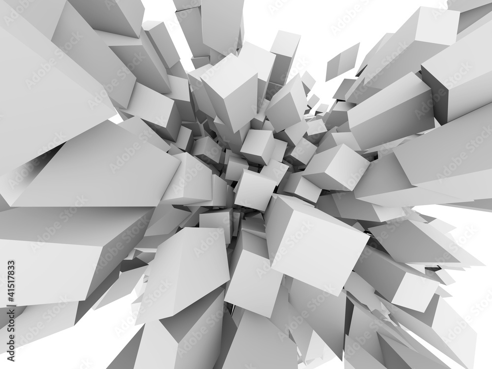 Abstract 3D cubes explode background. - obrazy, fototapety, plakaty 