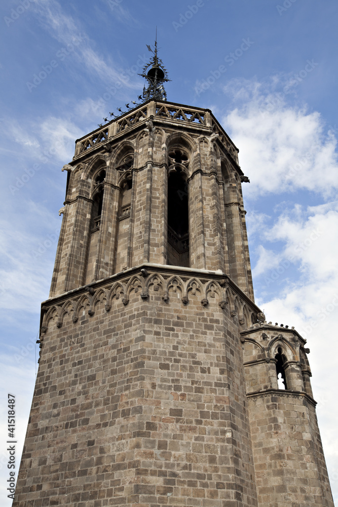 One of the towers of the Barcelona Cathedral in Barcelona, Spain