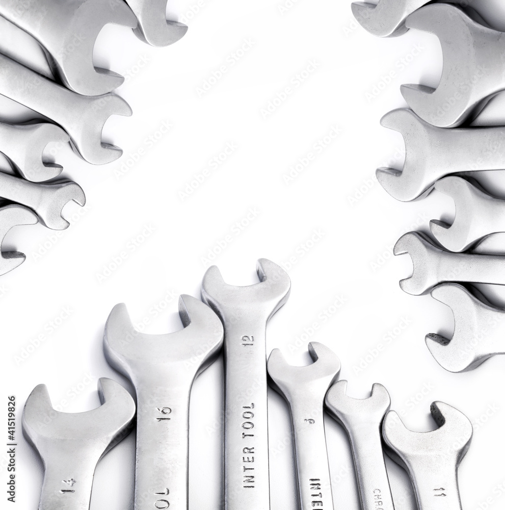 Composition of wrenches on isolated white background Composition of wrenches on isolated white background