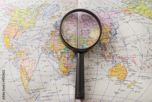 Magnifier on a world map