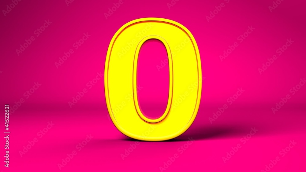 Golden number 0 rotating on a pink background Golden number 0 rotating on a pink background