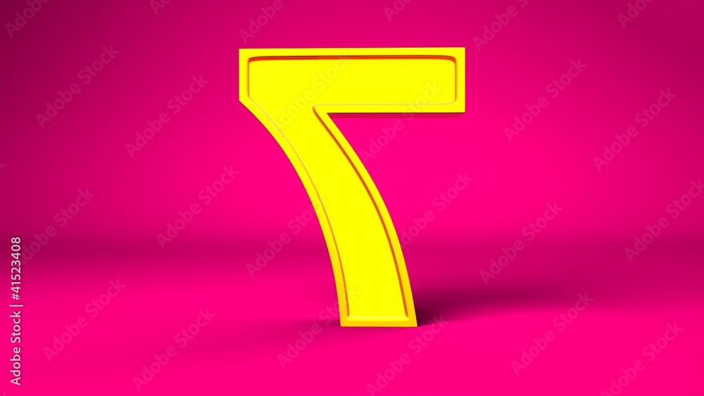 Golden number 7 rotating on a pink background Golden number 7 rotating on a pink background