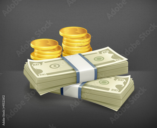 Paper Currency and coins, vector