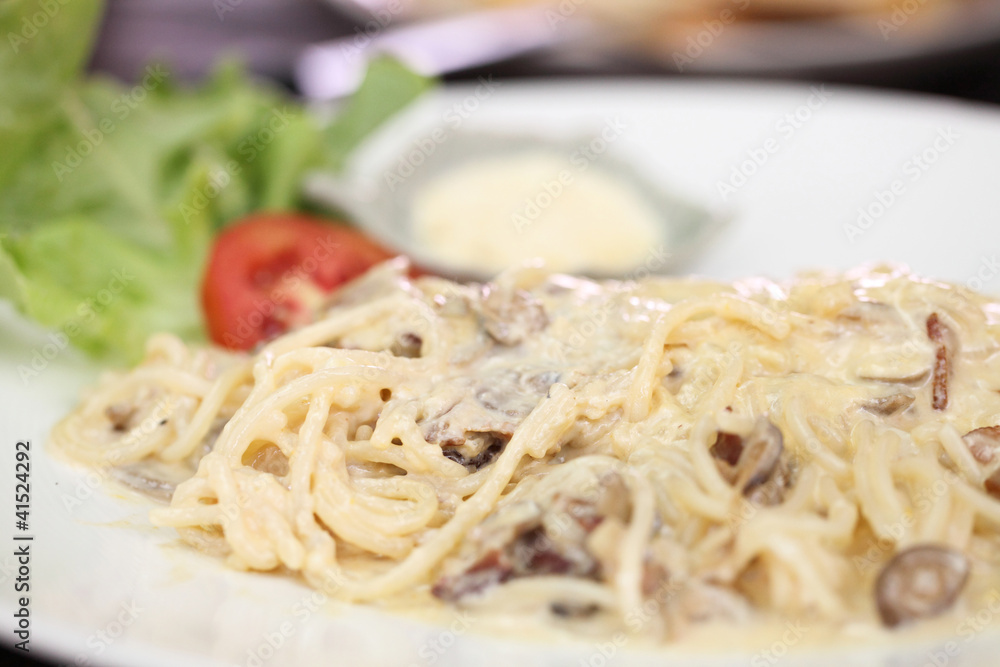 Spaghetti Carbonara with bacon and cheese Spaghetti Carbonara with bacon and cheese
