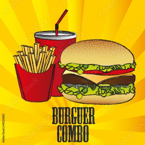hamburger combo with french fries and soda