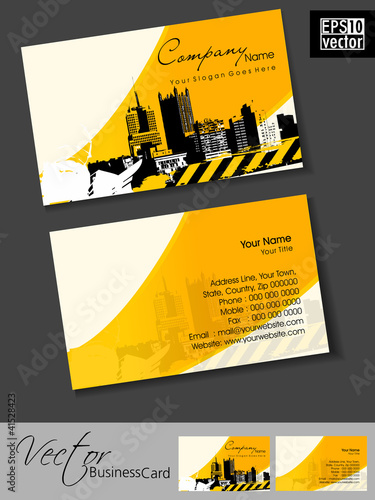 Professional Real estate business card with urban city silhouett