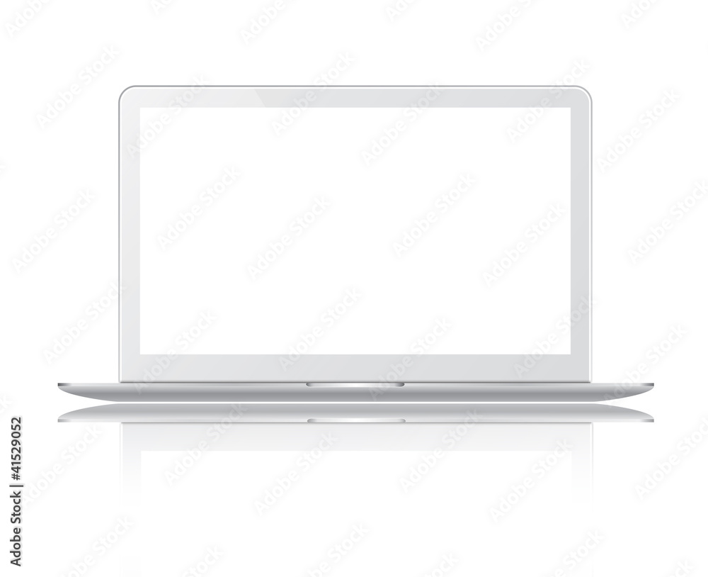 White thin laptop with clipping path and white screen isolated o White thin laptop with clipping path and white screen isolated o