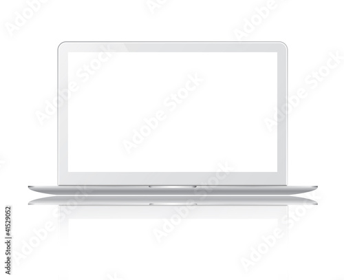 White thin laptop with clipping path and white screen isolated o