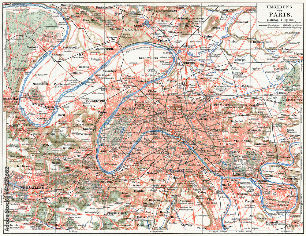 Fototapeta premium Map of Paris and the suburbs.