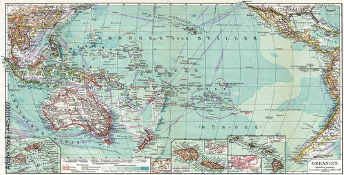 Canvas Print Map of Australia and Oceania.