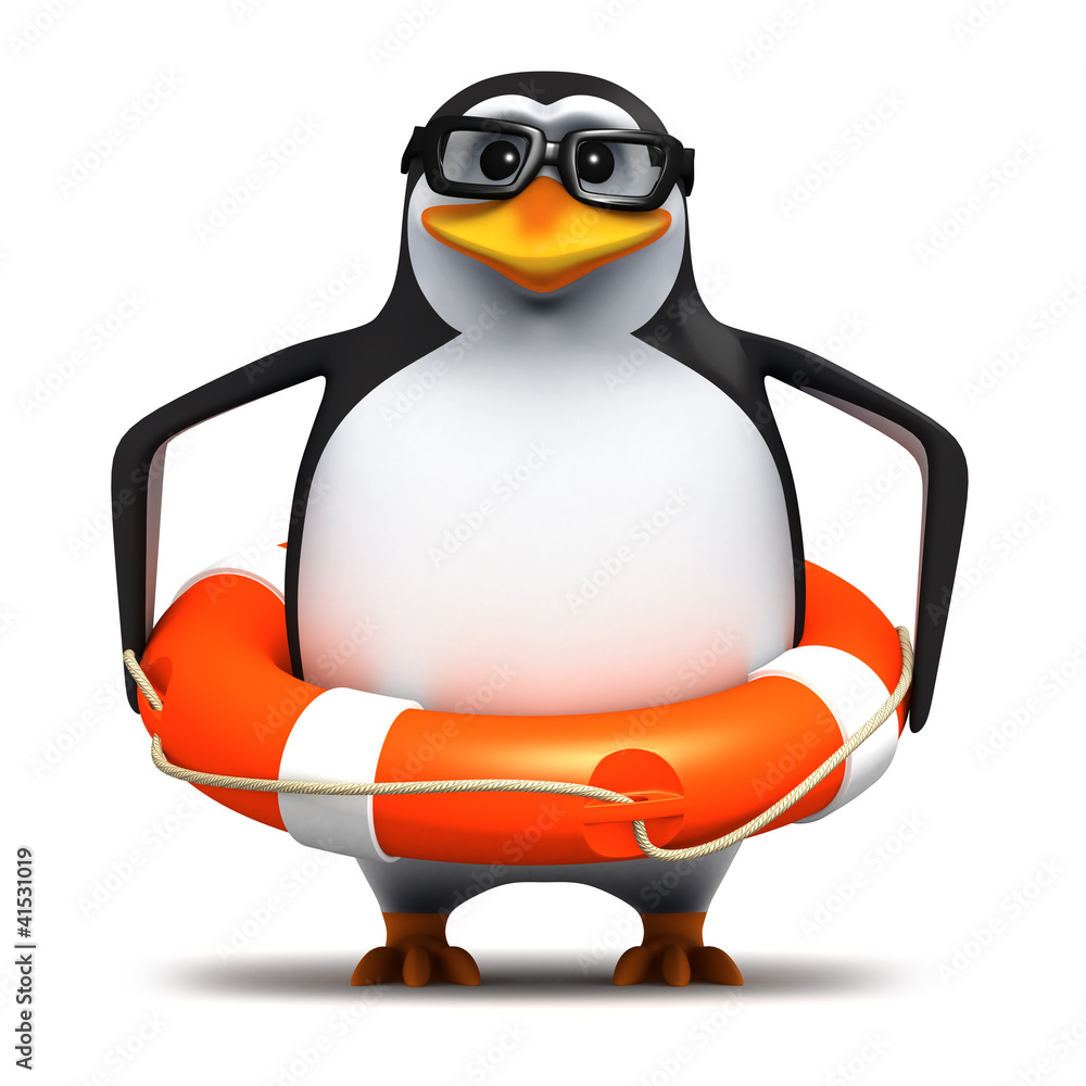 Obraz premium 3d Penguin in glasses wearing a life ring
