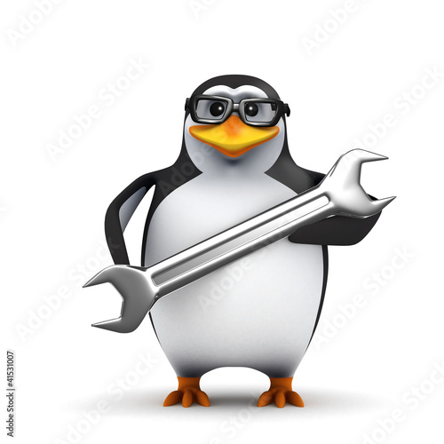 3d Penguin in glasses with a big spanner © Steve Young