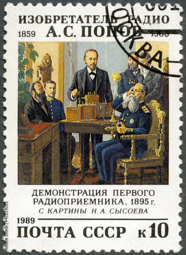 USSR -1989: shows Aleksandr Popov (1859-1905), Inventor of Radio photo