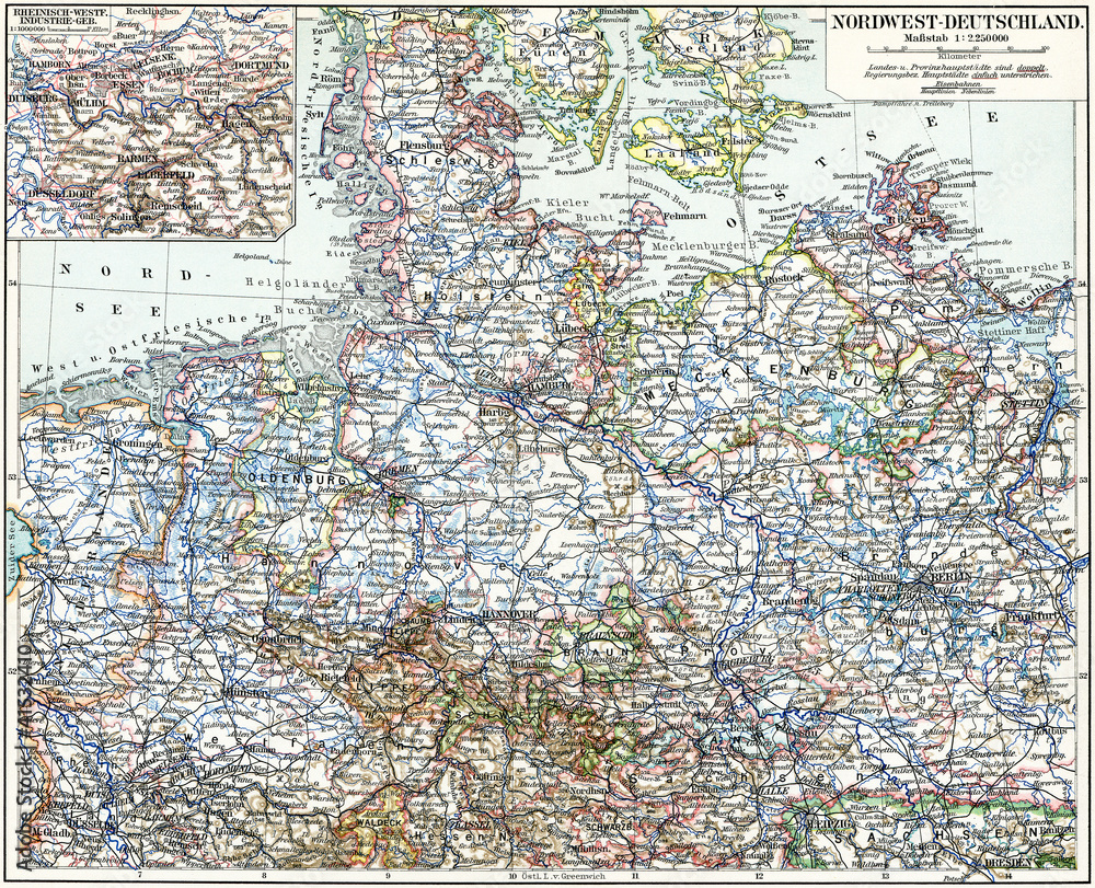 Map of the North-West Germany Stock Photo | Adobe Stock