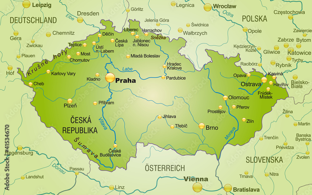 Übersichtskarte von Tschechien mit Nachbarländern
