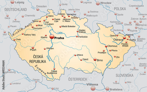 Landkarte von Tschechien mit Nachbarländern und Hauptstädten