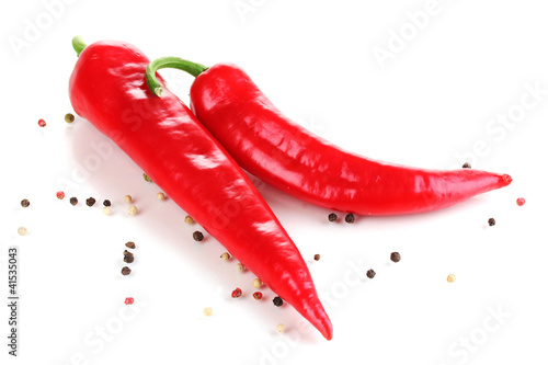 Red hot chili peppers isolated on white