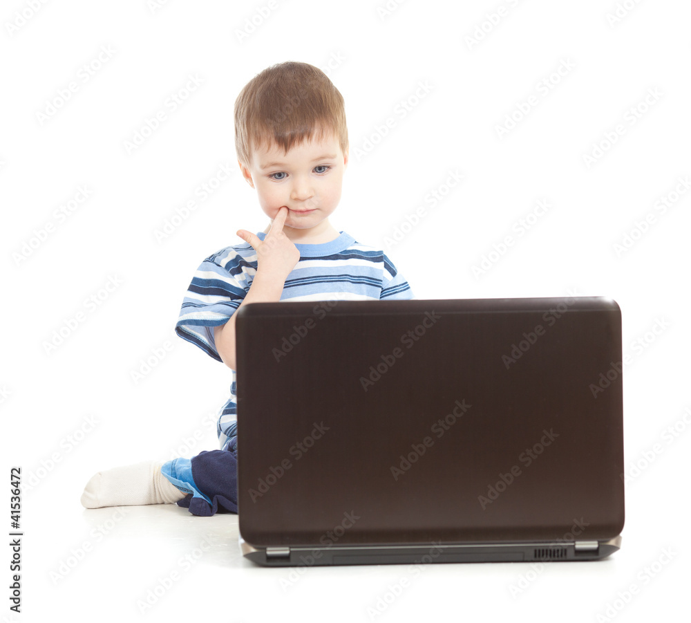 serious kid with notebook on white background serious kid with notebook on white background