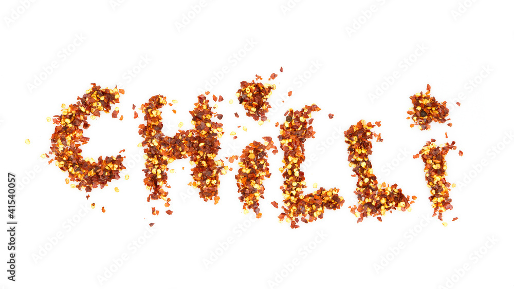 The word chilli spelled out on a white background