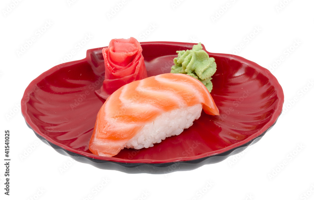 studio shoot of japanese sushi vaki with salmon on white backgro studio shoot of japanese sushi vaki with salmon on white backgro