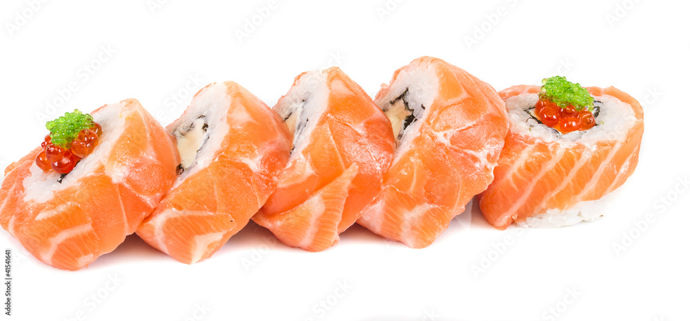 Japanese sushi traditional japanese food.Roll made of salmon, re