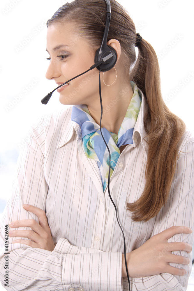 portrait of a happy female customer service representative portrait of a happy female customer service representative