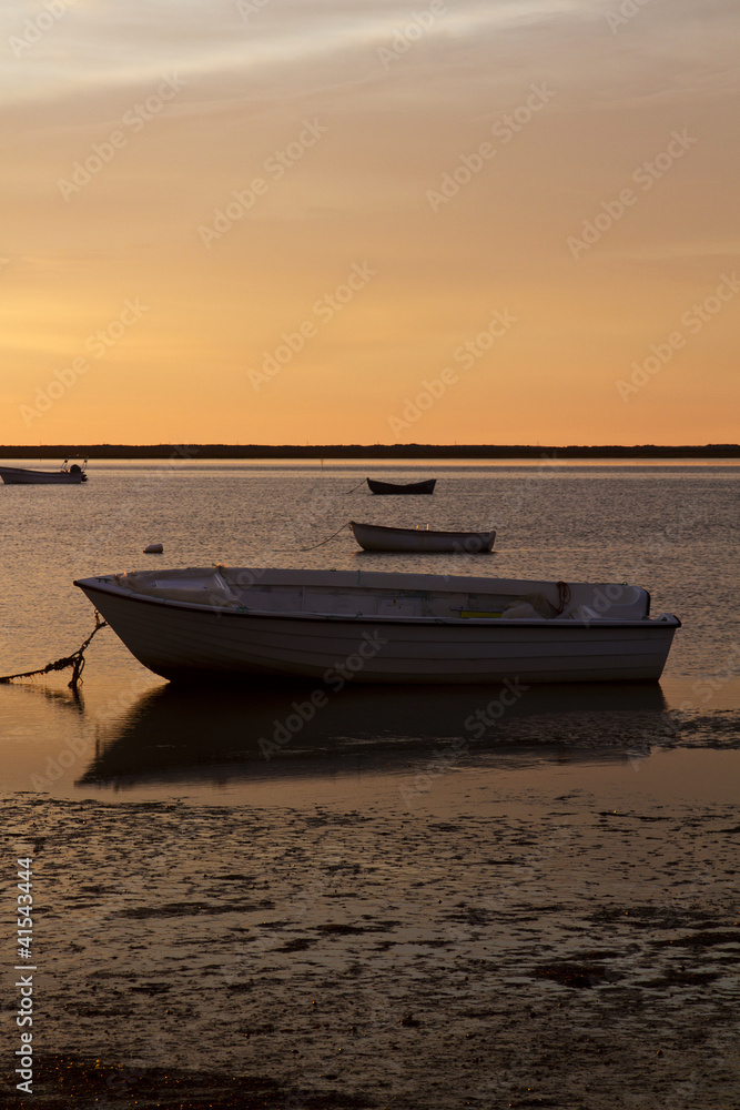 Naklejka premium sunrise with fishing boats